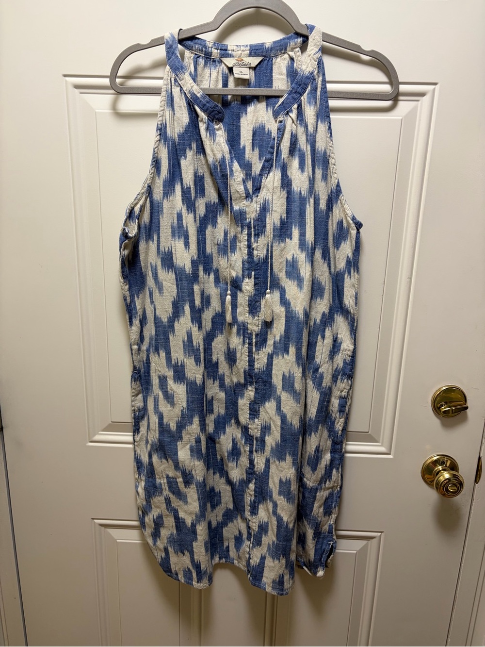 Cabela/ Bob Timberlake Blue Cream ikat 100% Cotton Sleeveless Shift dress XL - Picture 5 of 9